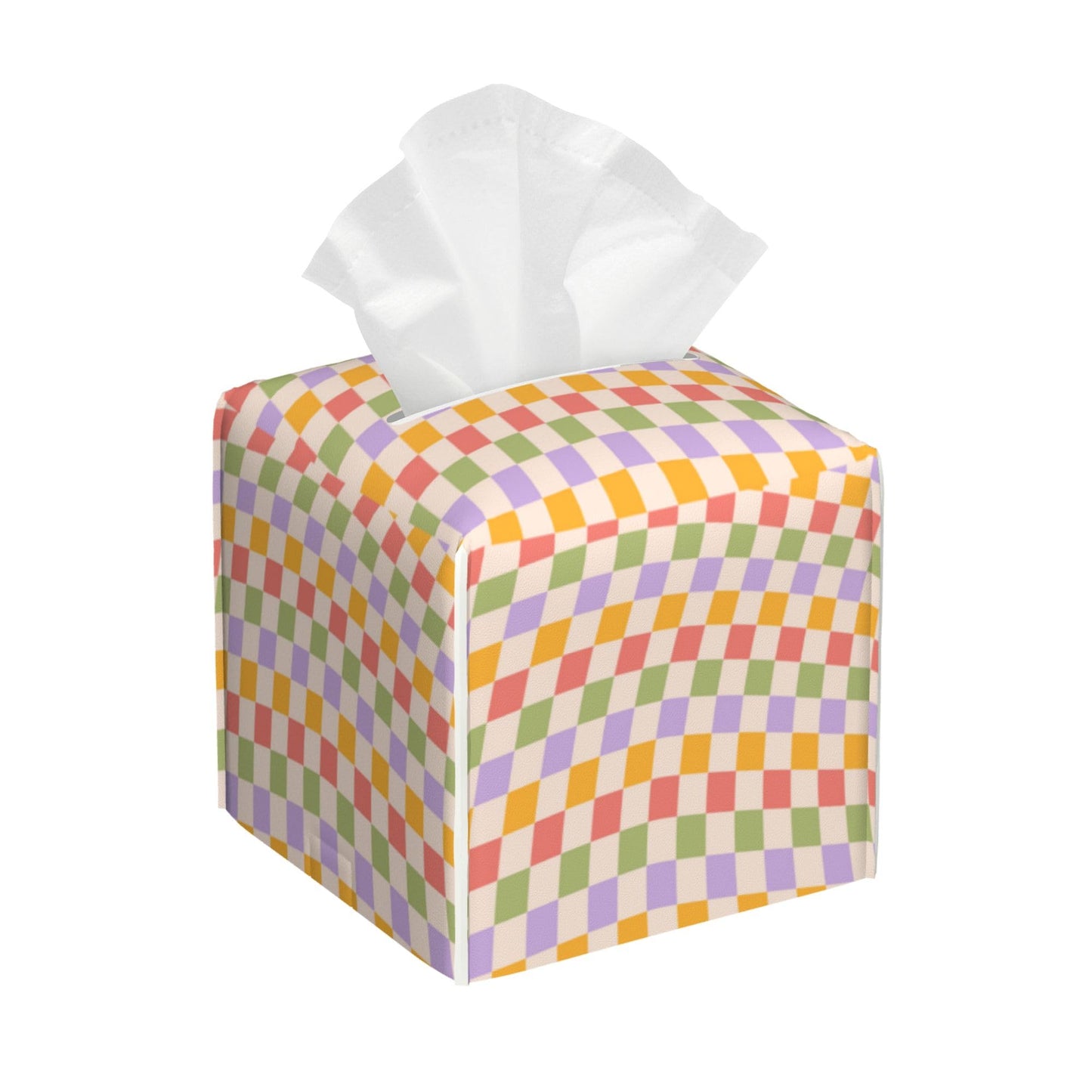 Tissue Box Cover Leather Tissue Box Holder Cube Tissue Case Cover Facial Paper Organizer Dispenser for Bathroom, Vanity Countertop, Office Desk (Wavy Checkered)
