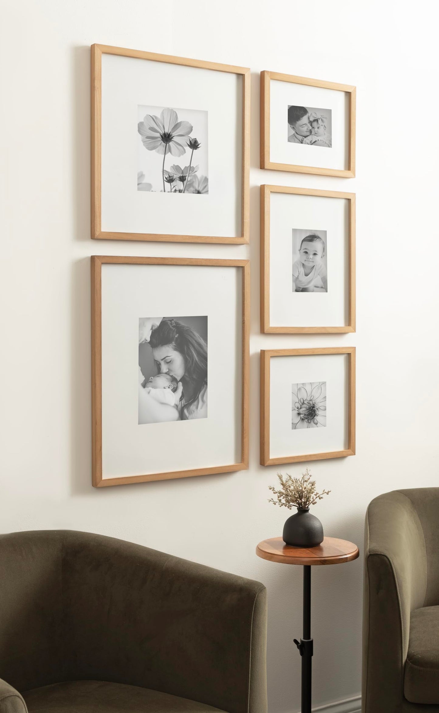 Kate and Laurel Gallery Contemporary Rectangle Picture Frame Set of 5, Varying Sizes, Rustic Brown, Modern Five-Piece Photo Frames for Gallery Wall Set in Living Room Wall Decor