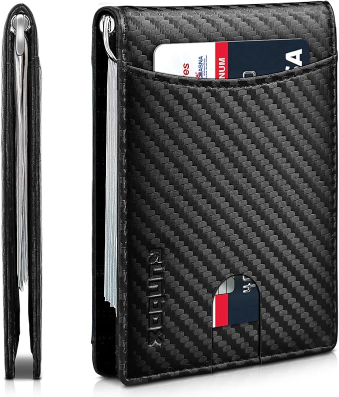 Genuine Leather Slim Wallet for Men RFID Blocking Bifold Minimalist Front Pocket Mens Wallet with Money Clip Thin Gift Box