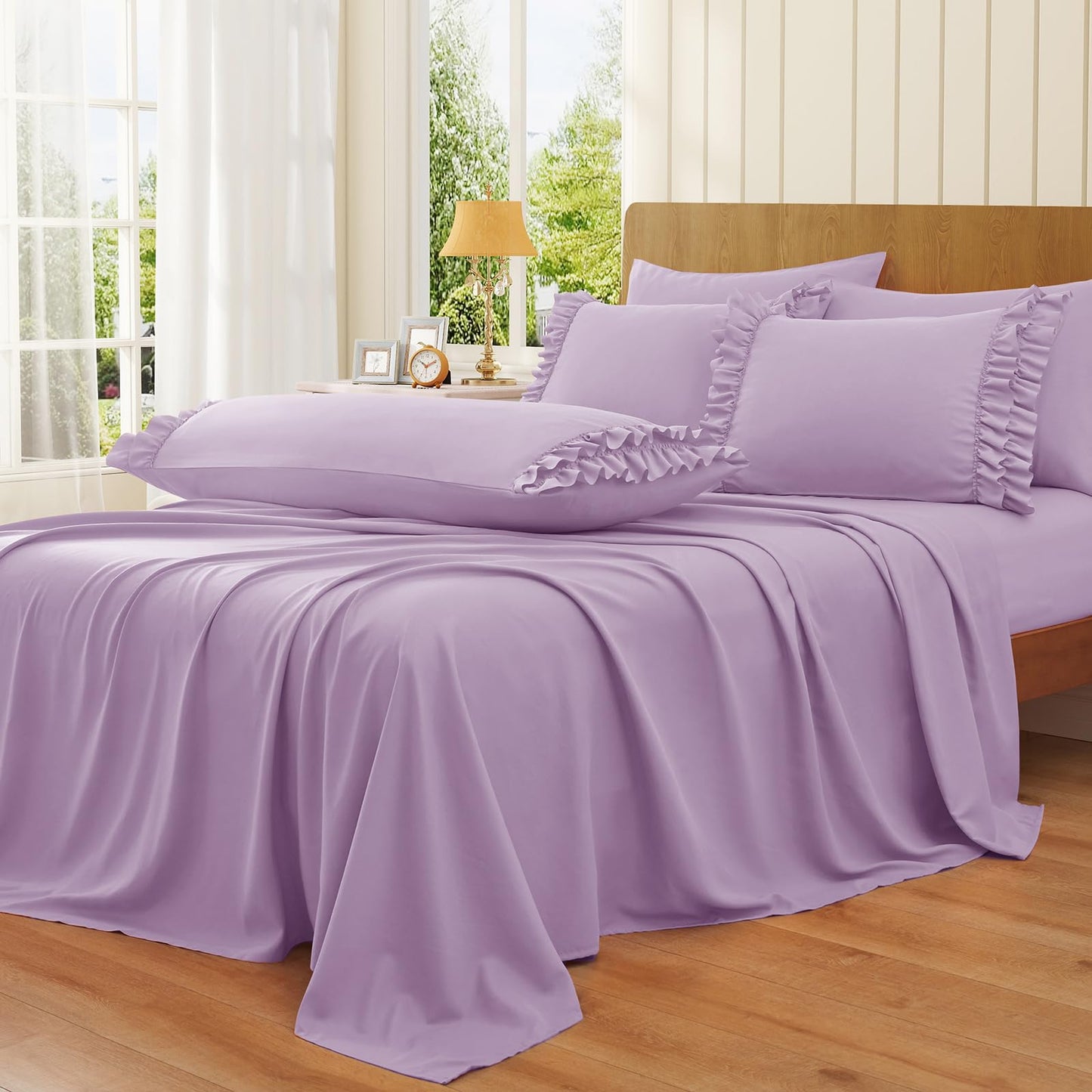 RUDONG M Ruffled Pillow Cases Set of 2, Standard Microfiber Pillowcases, Decorative Ruffle Pillow Covers with Envelope Closure, 20x26 Inches Purple Boho Pillow Shams