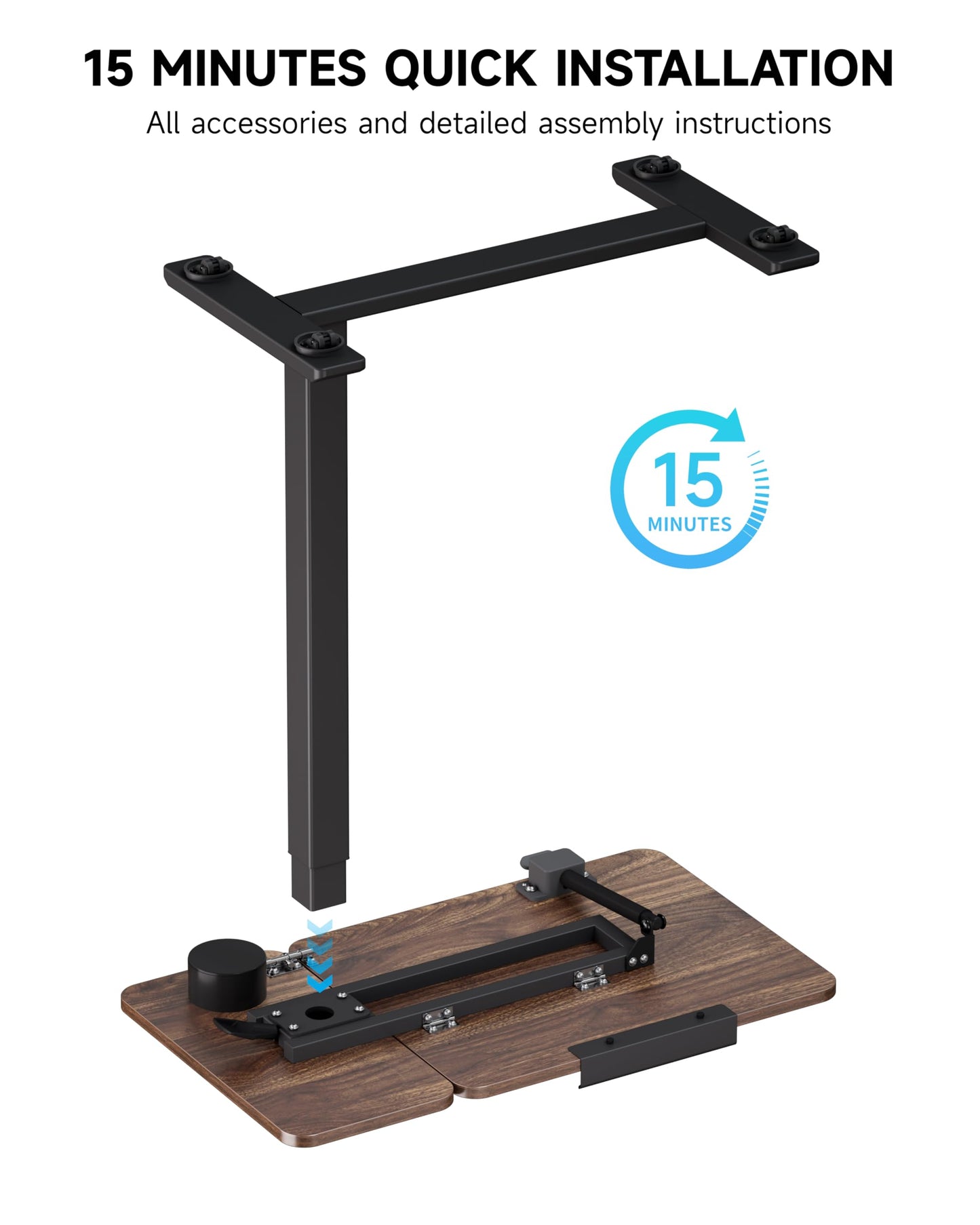 BZIUM Overbed Bedside Table with Hidden Wheels, Adjustable Medical Tilt Top Hospital Bed Table Over The Bed, Rolling Desk Mobile Standing Desk (27.6x15.8, Walnut)