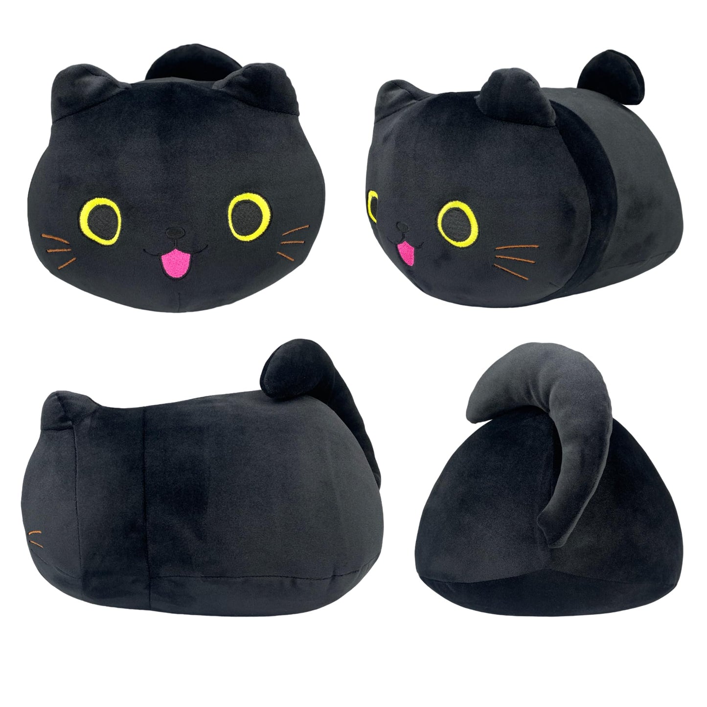 Pineapple Kawaii Black Cat Plush Pillow Plushies Squishmellow Plushie Soft Squishy Stuffed Animal Toy Cute Kitten Cushion for Kids Room Decor 10 inch