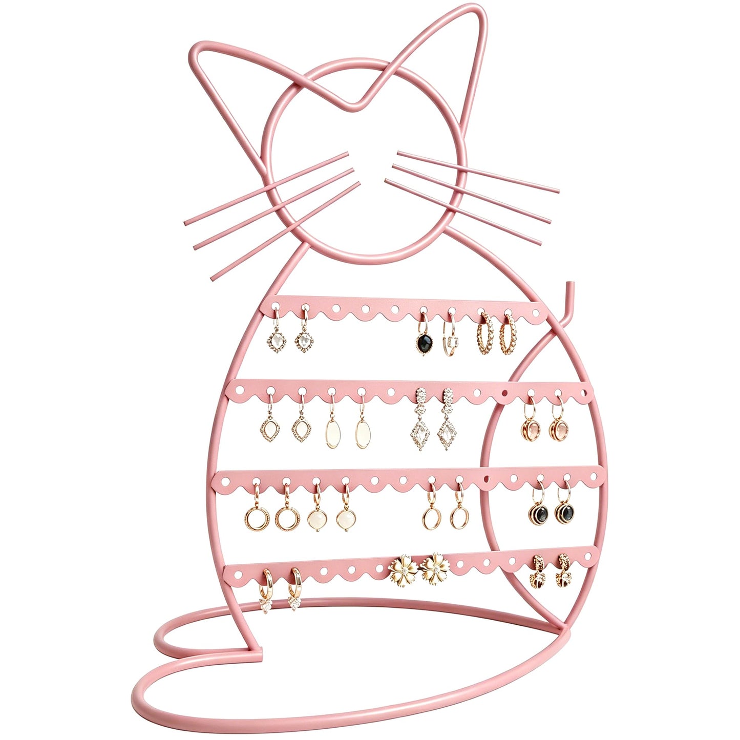 Urban Deco Jewelry Organizer Stand Cat Shaped Earring Holder Organizer Metal 48 Stud Earring Holes Jewelry Holder, Metal Jewelry Display Vanity Organizer For Girls - Macron Pink