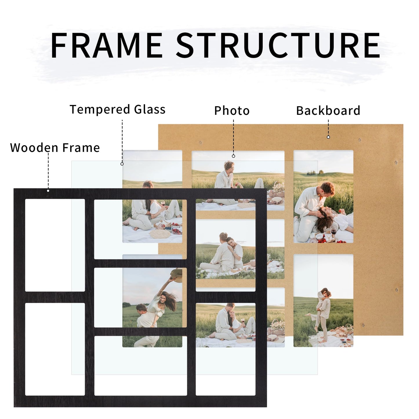 YESKAY 4x6 Picture Frame Collage for Wall Decor, Multiple Photo Collage Frames with Tempered Glass, 7-Opening for 4 x 6 Picture Frames, Rustic Black, 1 Pack