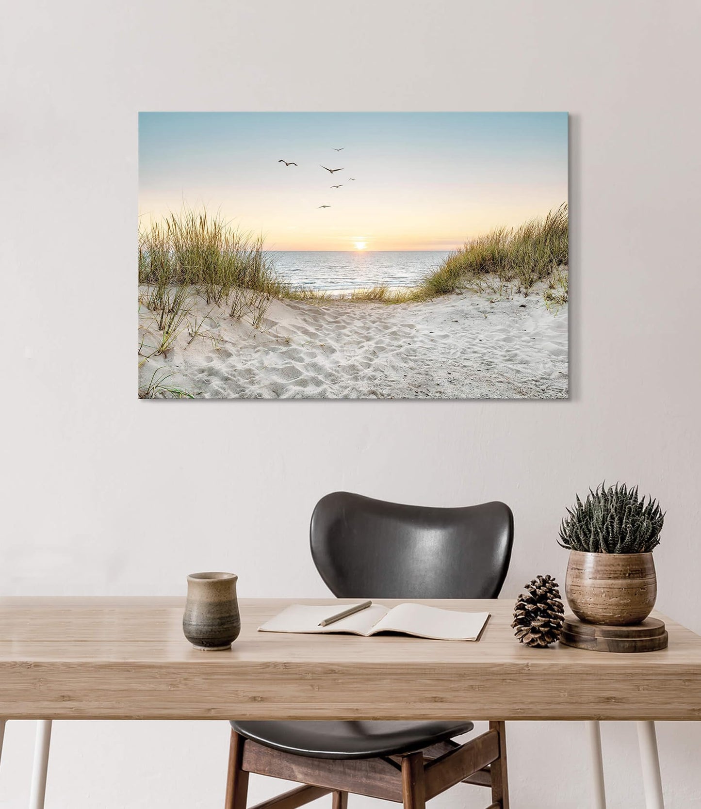 Coastal Wall Art Canvas Picture: Modern Beach Sunset Landscape Print Decor Horizontal Ocean Scene Sea Painting Seascape Seaside Seashore Artwork for Living Room Bedroom Home