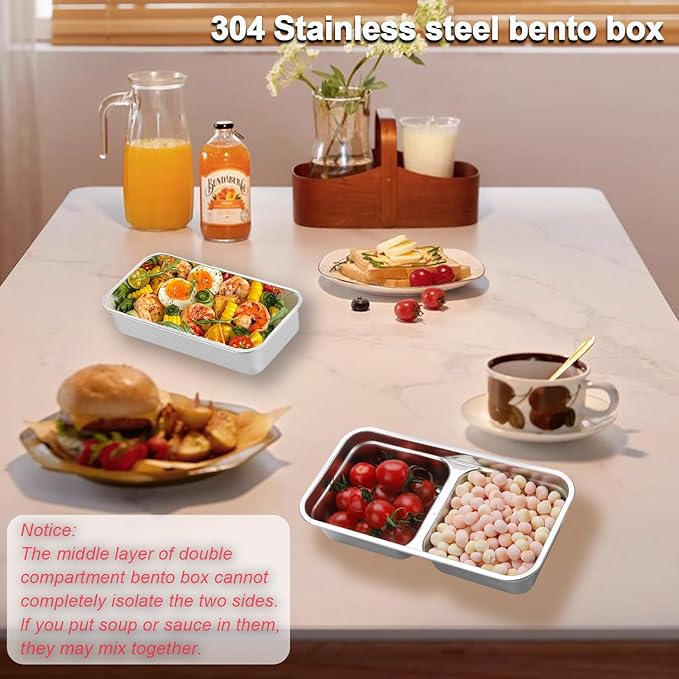 Grab and Go Snack Containers Stainless Steel, Reusable Snack Condiment Containers with Lids, Double &Single Compartment Food Lunch Meal Container Prep for Travel, Small Packs Container, 4 PCS