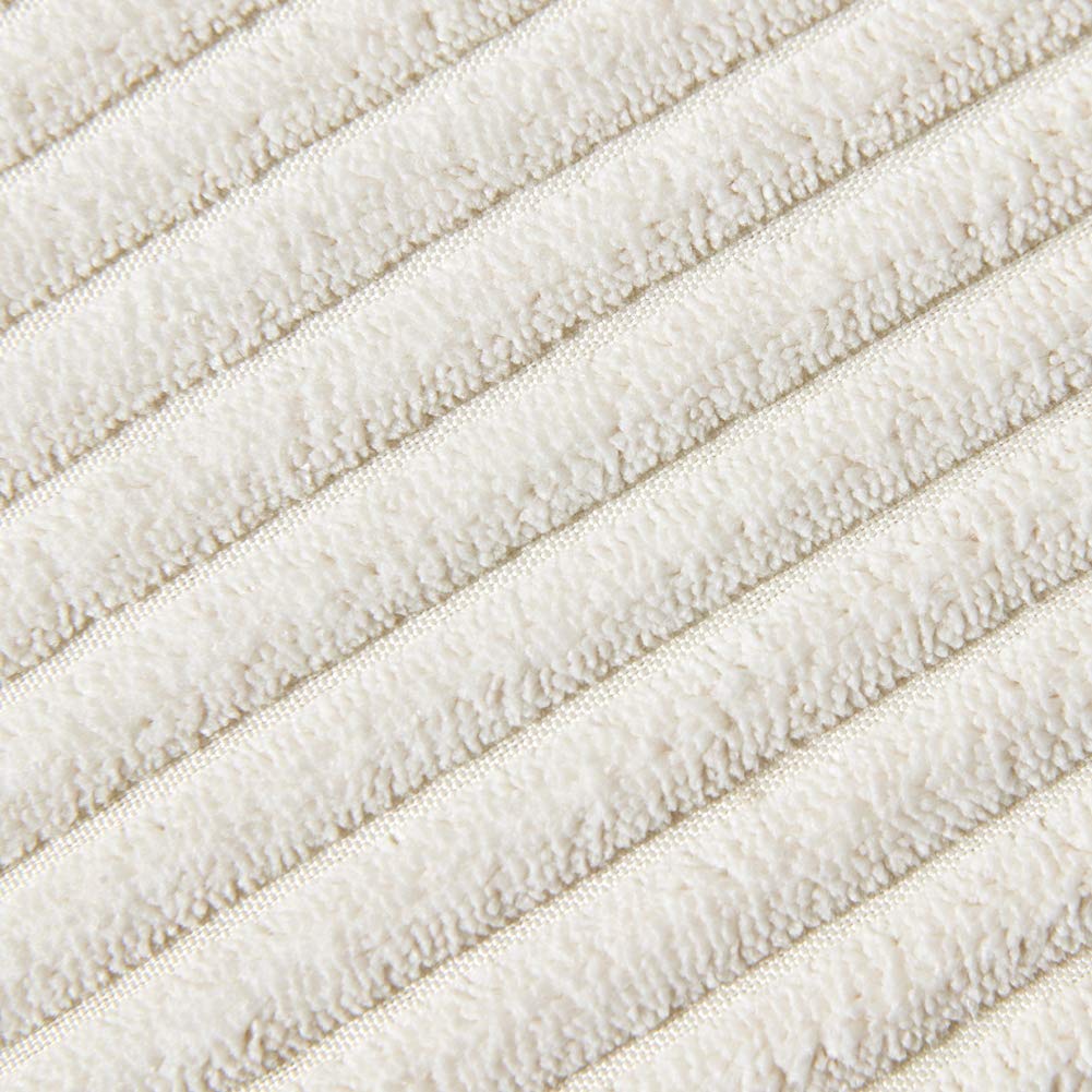Fancy Homi Pack of 2 Corduroy Soft Decorative Throw Pillow Covers with Pom-poms, Solid Square Cushion Case Pillow Cases Set for Couch Sofa Bedroom Car Living Room (24x24 Inch/60x60 cm, Cream)