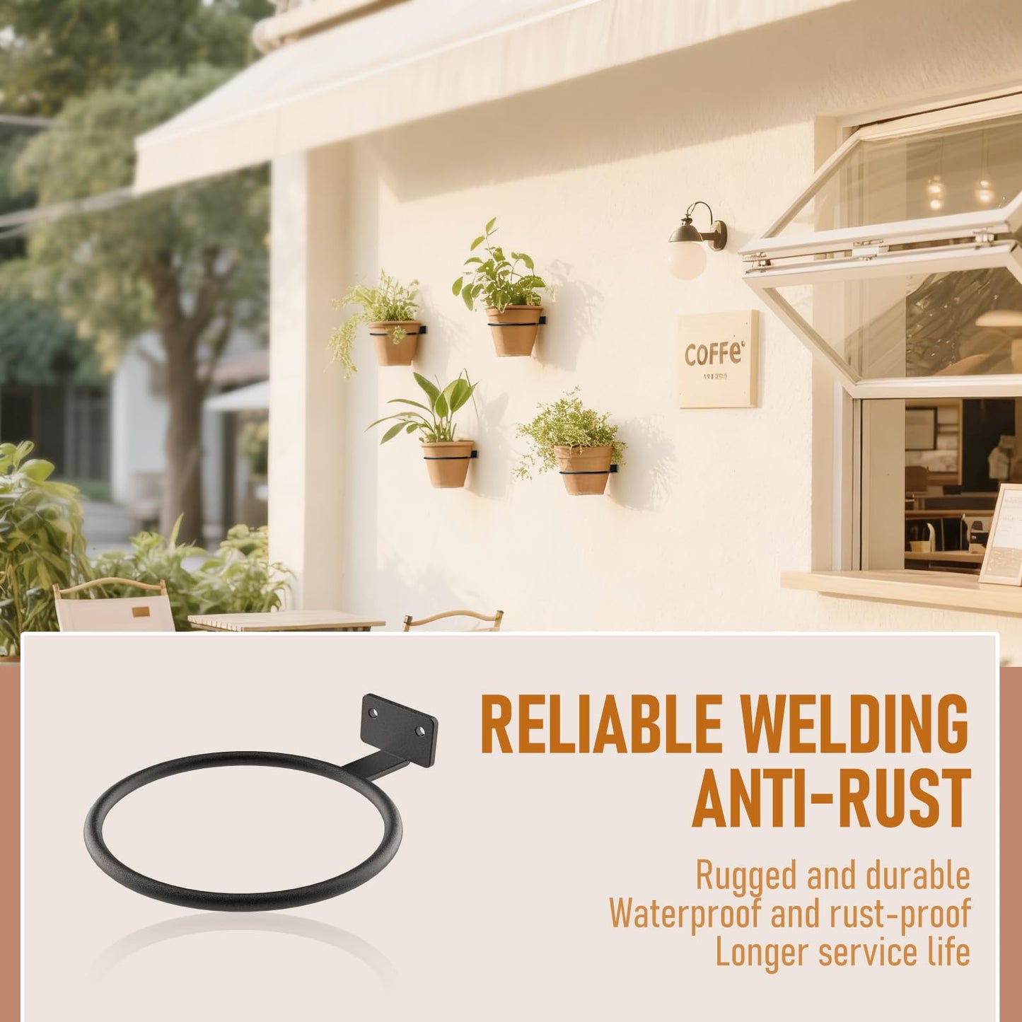 ASZUNE Wall Pot Holder Bulk 4in 6Pack Ring Plant Hanger, Metal Planter Hooks Wall Mounted Bracket Heavy Duty for Outdoor Indoor Black
