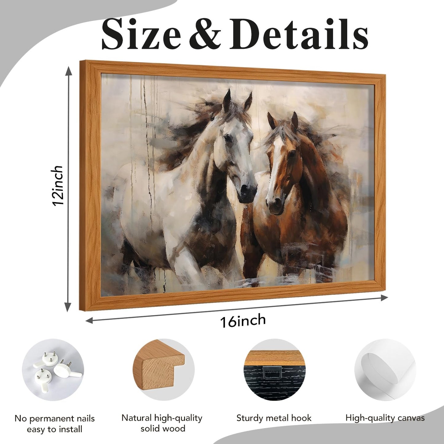 TUUVCEQC Wood Framed Horse Canvas Wall Art 12x16 Inch