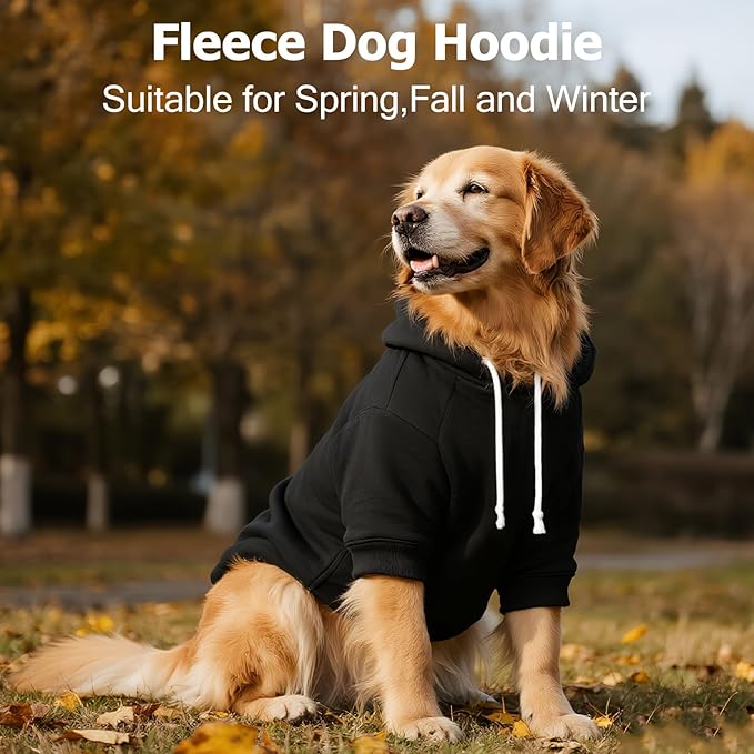 BAOBICUTE Dog Basic Hoodie Soft Dog Clothes Cold Weather Sweaters for Medium Large Dogs Cozy Fabric Warm Sweatshirt with Leash Hole (Black, L (Back: 20.47",Chest: 28.35", Neck: 21.26"))