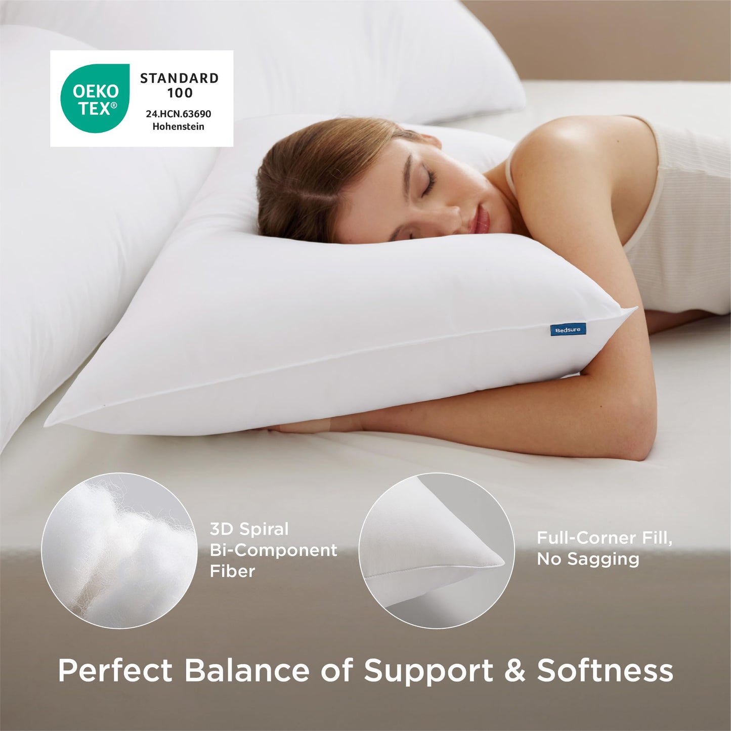 Bedsure Pillows King Size Set of 2 - Hotel Collection Bed Pillows for Sleeping, with Down Alternative Filling, Soft Support for Back, Stomach or Side Sleepers, King, 28"x19", White, 2 Pack