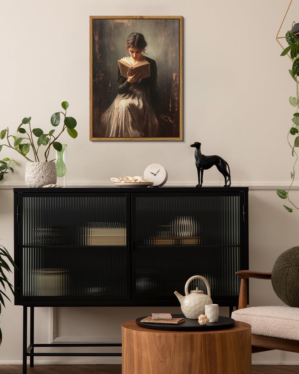 AIMAILON Framed Canvas Wall Art Retro Rustic Girl Reading Book Prints Study Artwork Small House Room Bedroom Living Room Decor Paintings Size 12x16