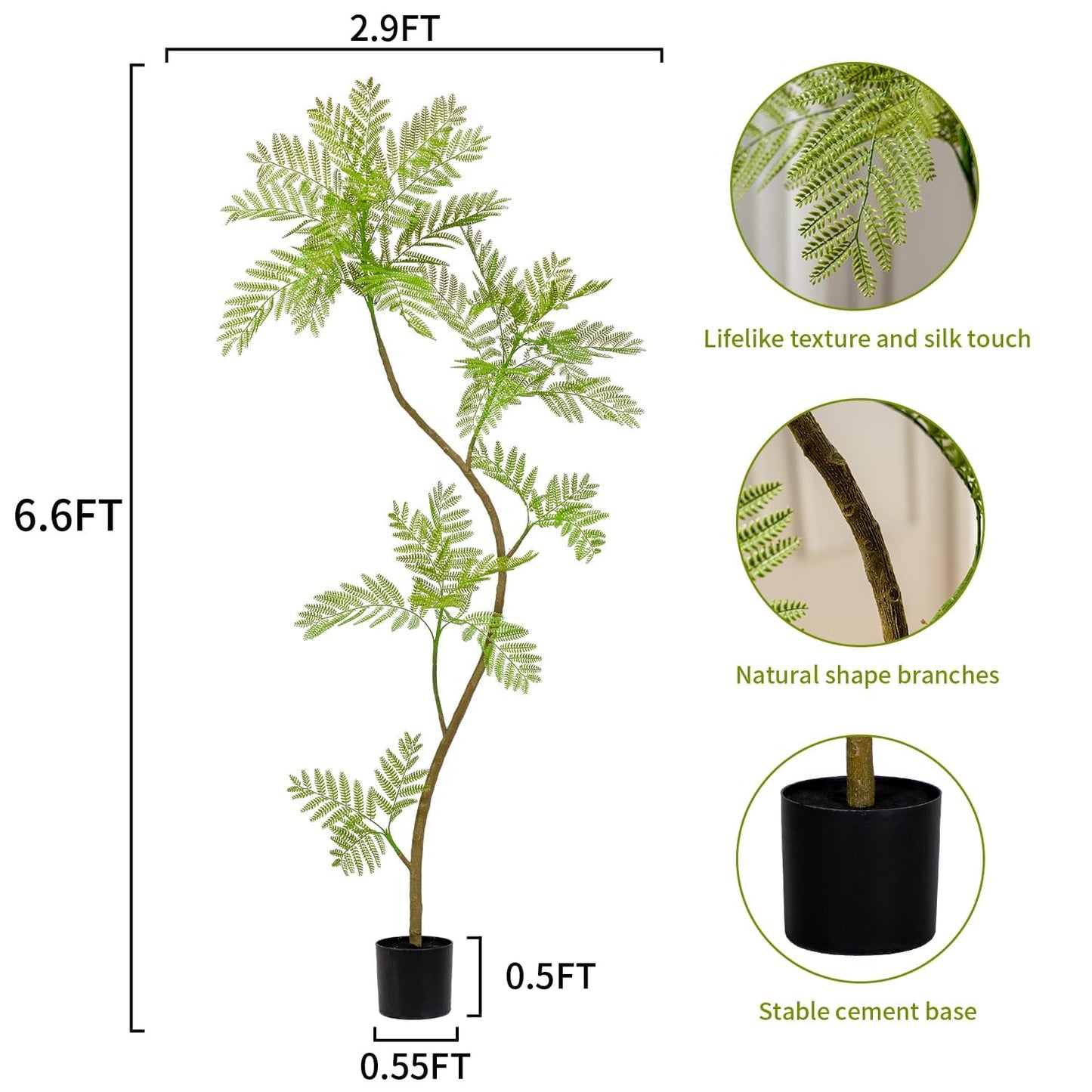 Bailikang 6.6FT Artificial Tree Fake Jacaranda Tree,Faux Tall Tree Lifelike Green Leaves Large Plants Indoor Fake Trees for Home Decor