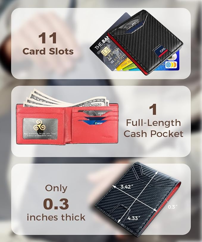 7worldlet Slim RFID Blocking Wallets for Men Synthra™ Ultra Leather Bifold Minimalist Wallet 11 Cord Holder Thin Mens Wallet with Gift Box (Dark Red)