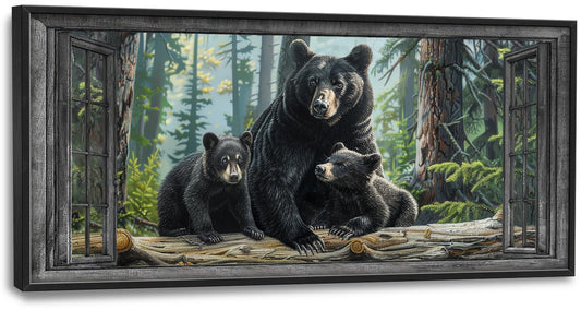Black Bear Large Framed Wall Art for Living Room Forest Animal Oversize Canvas Prints Big Pictures Painting Bear Artwork Home Decor for Bathroom Bedroom 60"x30"