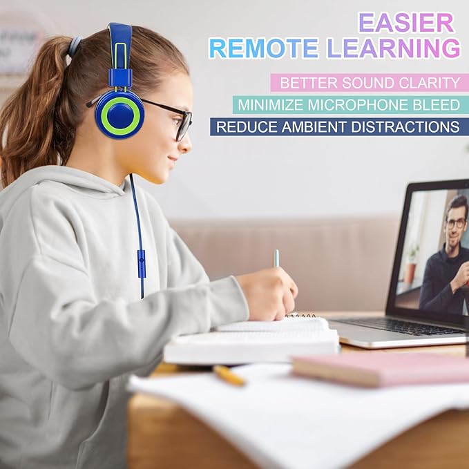 CN-Outlet 5 Pack Kids Headphones Bulk for School Classroom Students Teens Toddler, Wired Adjustable Headsets for Libraries Families Childern and Adults (Mixed Colors with MIC)