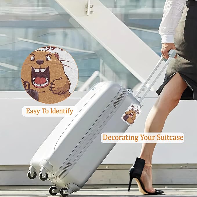 Capibara Luggage Tags for Suitcases, 3 Pack Leather Bag Tag Identifiers with Stainless Steel Loop and Address Card for Men Women