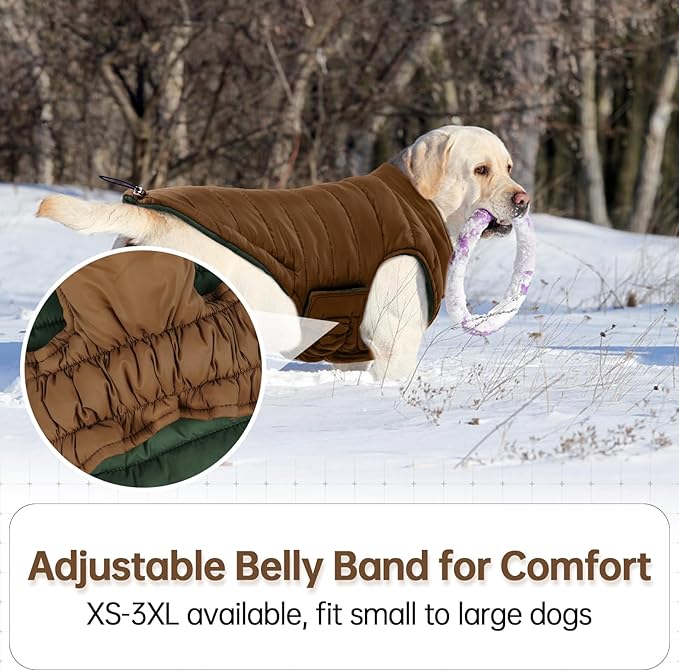 Lelepet Reversible Dog Coat Waterproof Dog Jacket Windproof Puffer Vest for Winter Warm Lightweight Coats for Large Dogs Adjustbale Hook & Loop Pet Apparel with Leash Hole, Boxer, Weimaraner, 2XL