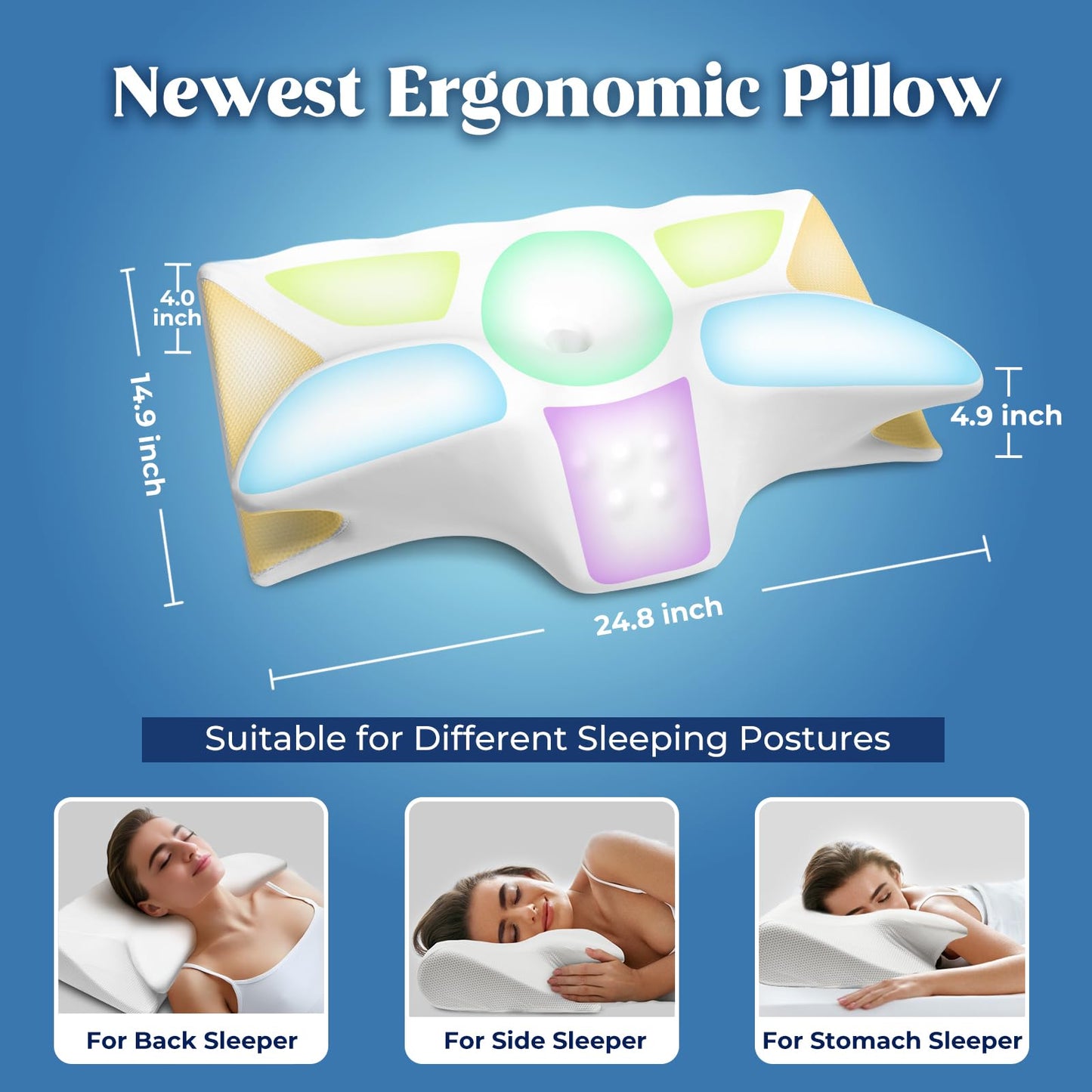 Cervical Pillow for Neck Pain Relief, Cooling Contour Memory Foam Pillows Support Odorless Ergonomic Neck Pillow Adjustable Orthopedic Bed Pillow for Side Back Stomach Sleeper,White