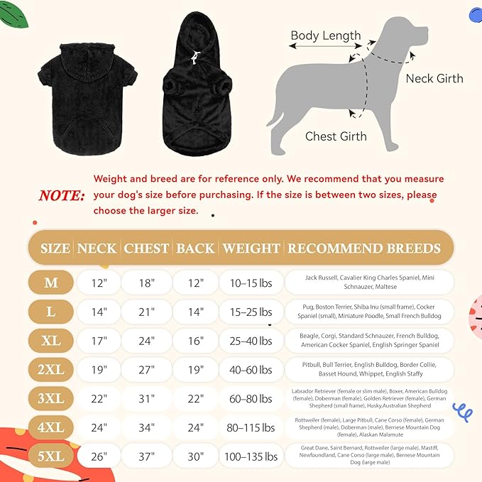 5XL Dog Sweaters for Large Dogs,Extra-Large Dog Hoodie,Warm Fuzzy Fleece Sweatshirt with Hood & Pocket,Leash Hole,Cozy Cold Weather Pet Clothes Sweater Hoodie for Large Dogs(Black,5XL)