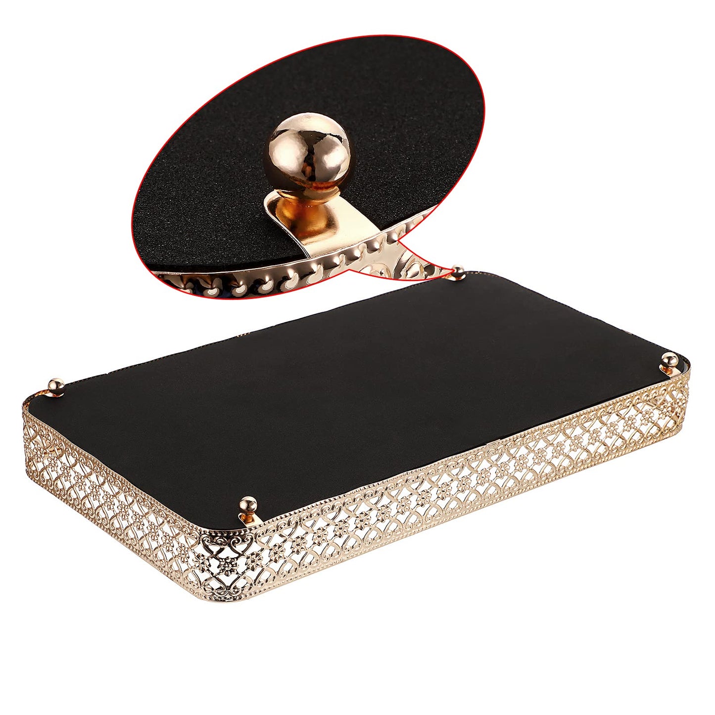 ELLDOO Gold Perfume & Makeup Vanity Tray - Hollow-Carved Jewelry Storage, Glass & Metal Trinket Organizer for Dresser & Bathroom Countertop, Large Size