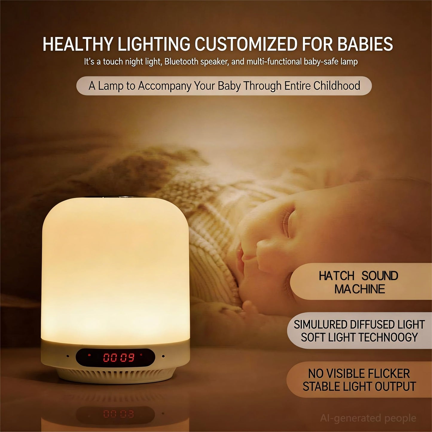 BIESTJP 5-in-1 Bedside Speaker Night Light Bluetooth Alarm Clock with FM Radio,White Noise Machine for Sleeping,Touch Control Lamp with TF Card & APP Control for Bedroom HOM Office