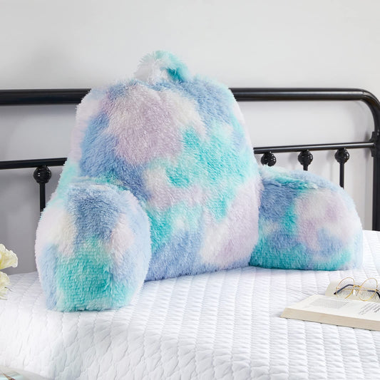 Bedriping Reading Pillow for Bed Adult - Faux Fur Backrest Pillow with Arms, Ergonomic Back Rest Pillow for Sitting Up in Bed, Extra Fluffy Sit Up Pillow, Students, Teens, Kids Study Pillow, Xmas Gift