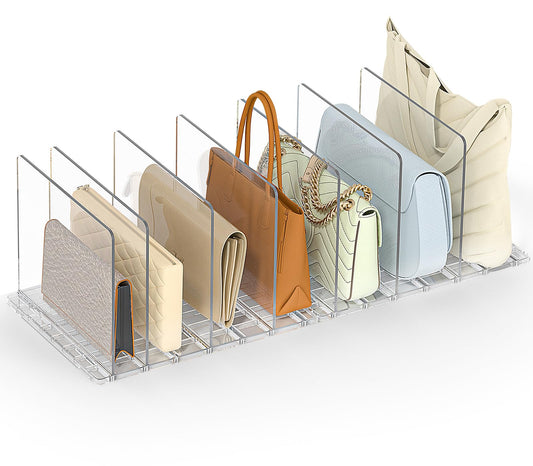 SortNStore Bag & Purse Organizer for Closet: Adjustable Clear Handbag Storage Shelf - Plastic Clutch Dividers for Closet Organizers and Storage - Keep Carteras & Pocketbook Upright