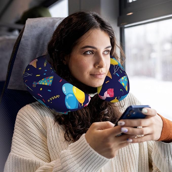 Support Neck Pillow for Youth Travel, Washable Airplane Chin Supporting and Relax U Shaped Pillows Happy Birthday Party