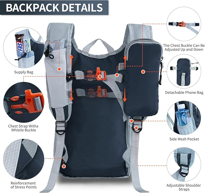 HIGH EXPERIENCE Hiking Backpack 10L/15L Small Daypack Lightweight Packable Travel Foldable Water Resistan for Women Men (Gray, 15L)