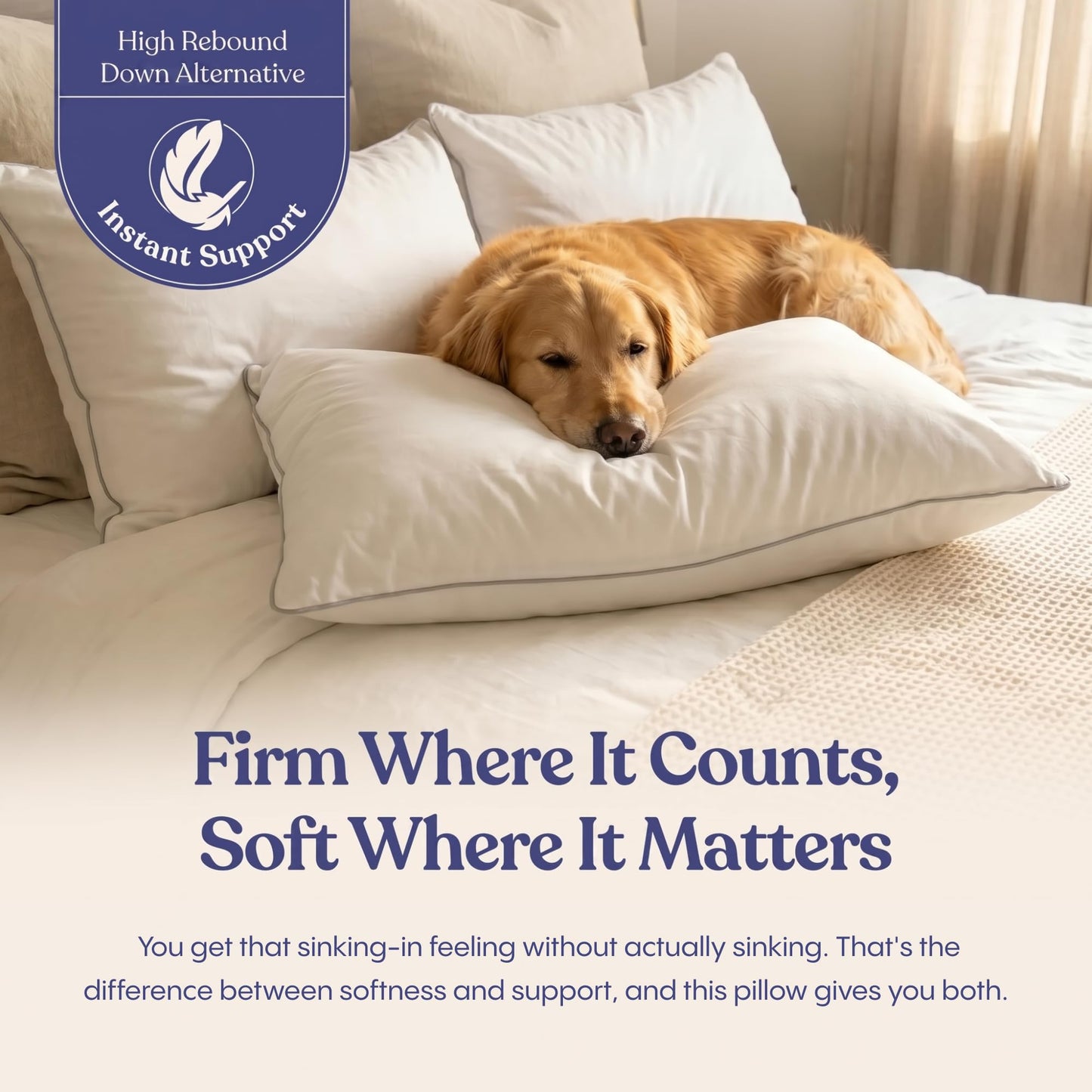 FluffCo Zen Fluff™ Down Alternative Bed Pillow - Luxury Hotel Quality - 300 TC Cotton Shell - Pillows for Side, Back, and Stomach Sleepers - Made in USA - Standard/Queen Size 20" x 28", 1-Pack, Soft