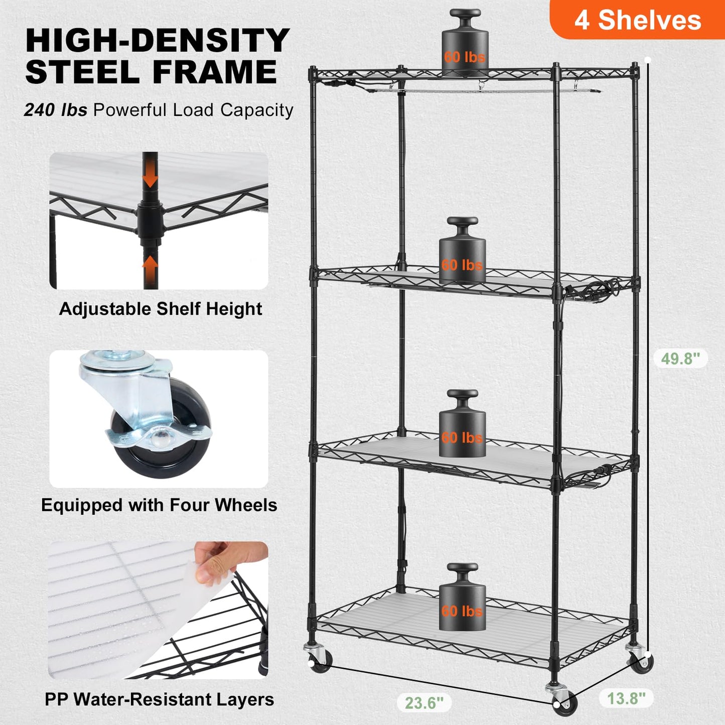 VEVOR Plant Stand with Grow Light, 4-Tier Plant Shelfwith 45W Full Spectrum LED, 3 Mode Plant Light with Timer and Wheel for Seed Starting, Metal Plant Rack for Indoor Plants