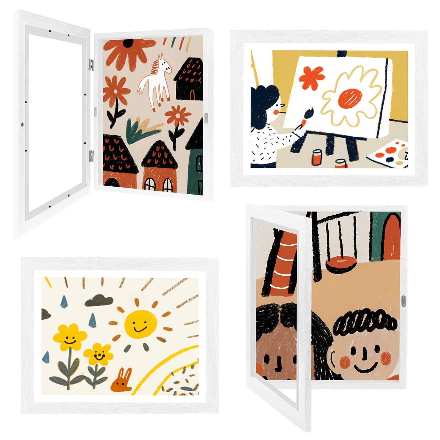 4-Pack Kids Artwork Frames 10x12.5 Front Opening Kids Art Frame for Wall Art work Picture Display Holds 50+ Pcs for Kids Drawings Changeable Frames for Kids' Artwork Storage and Display – White