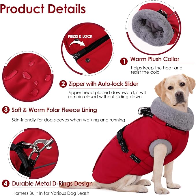 AOFITEE Small Dog Coat, Warm Dog Jacket Winter, Windproof Puppy Winter Coat with Harness & Zipper, Reflective Turtleneck Fleece Pet Sweater Snow Jacket Snowsuit for Schnauzer, Yorkshire Terrier, S