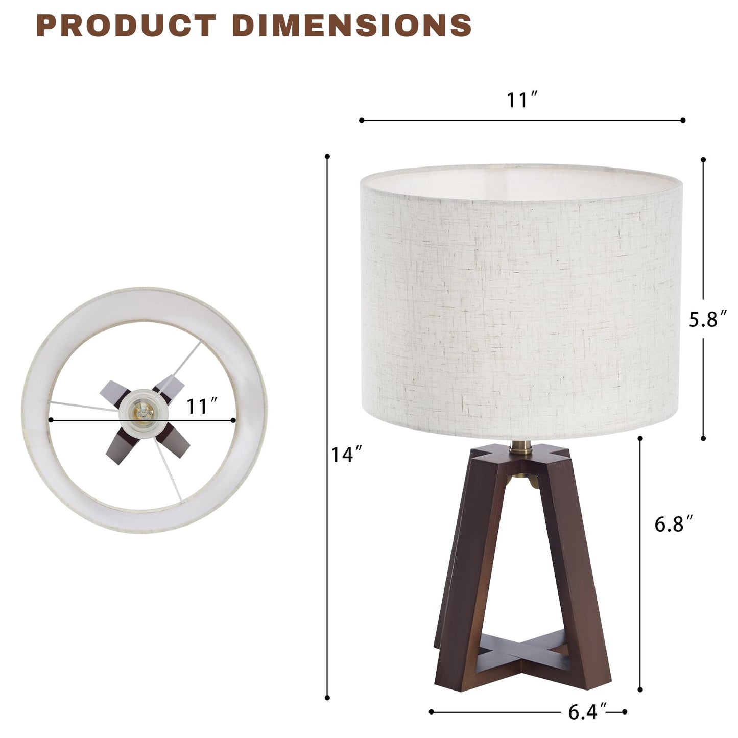 Booniture Cross-Base Table Lamp, Small Bamboo Bedside Lamp with Beige Linen Lampshade, Boho Modern Nightstand Lamp for Bedroom Living Room Office,E26 Socket, Walnut