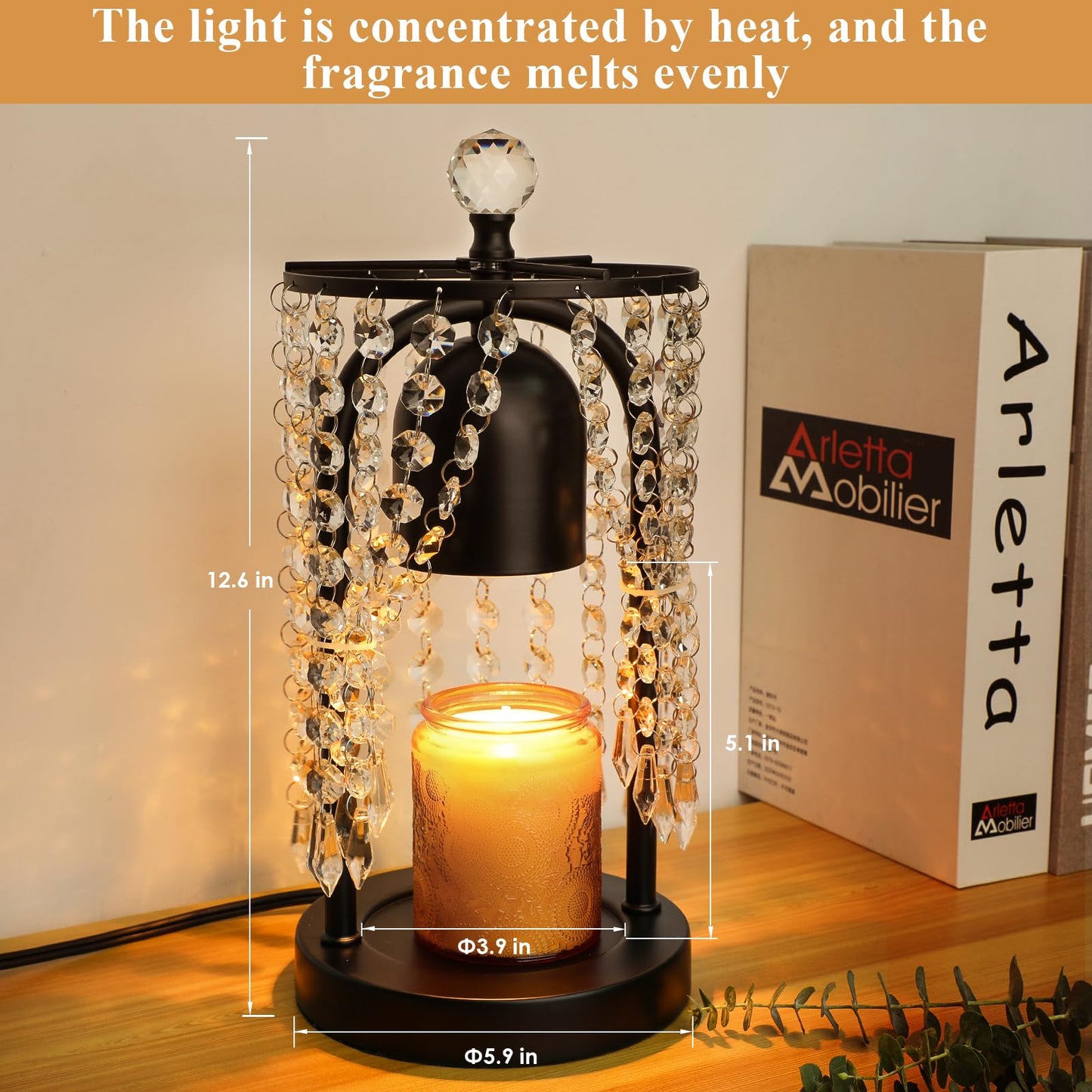 KunruiTAI Candle Warmer Lamp with Timer and Dimmer - Electric Candle Warmer,Crystal Candle Lamp for Bedroom Decor, Flameless Scented Candle Light Warmer,House Warming Gifts New Home for Women
