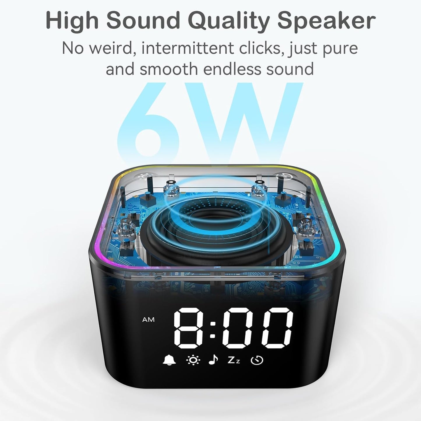 2-in-1 Sound Machine & Alarm Clock: 30 Non-Looping White Noise & Nature Sounds for Fall Asleep Faster, 7 Gentle Wake-Up Alarms - Compact 10oz for Bedroom, Baby Nursery & Travel