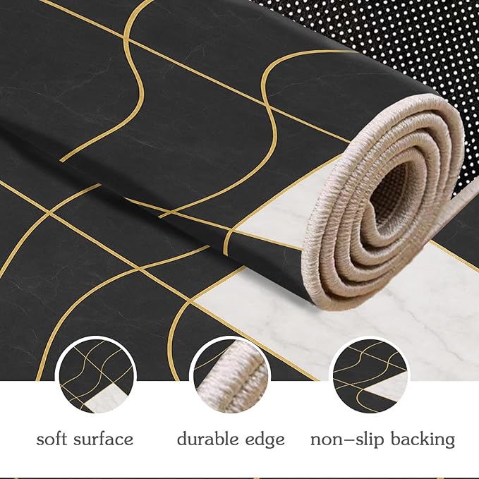 Geometric Marble Rug - 2x4 Rug, Abstract Lines Hallway Rugs, Luxury Marble Runner Rugs, Washable & Non Slip Small Carpet Home Decor