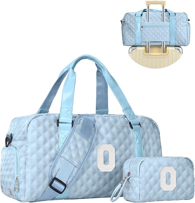 Elilier Initial Gym Bag for Girls, Kids Travel Duffel Bag, Graduation Gifts for Her, Personalized Weekender Bag with Shoes Compartment, Gifts for Mom, Girls Gifts for Kids