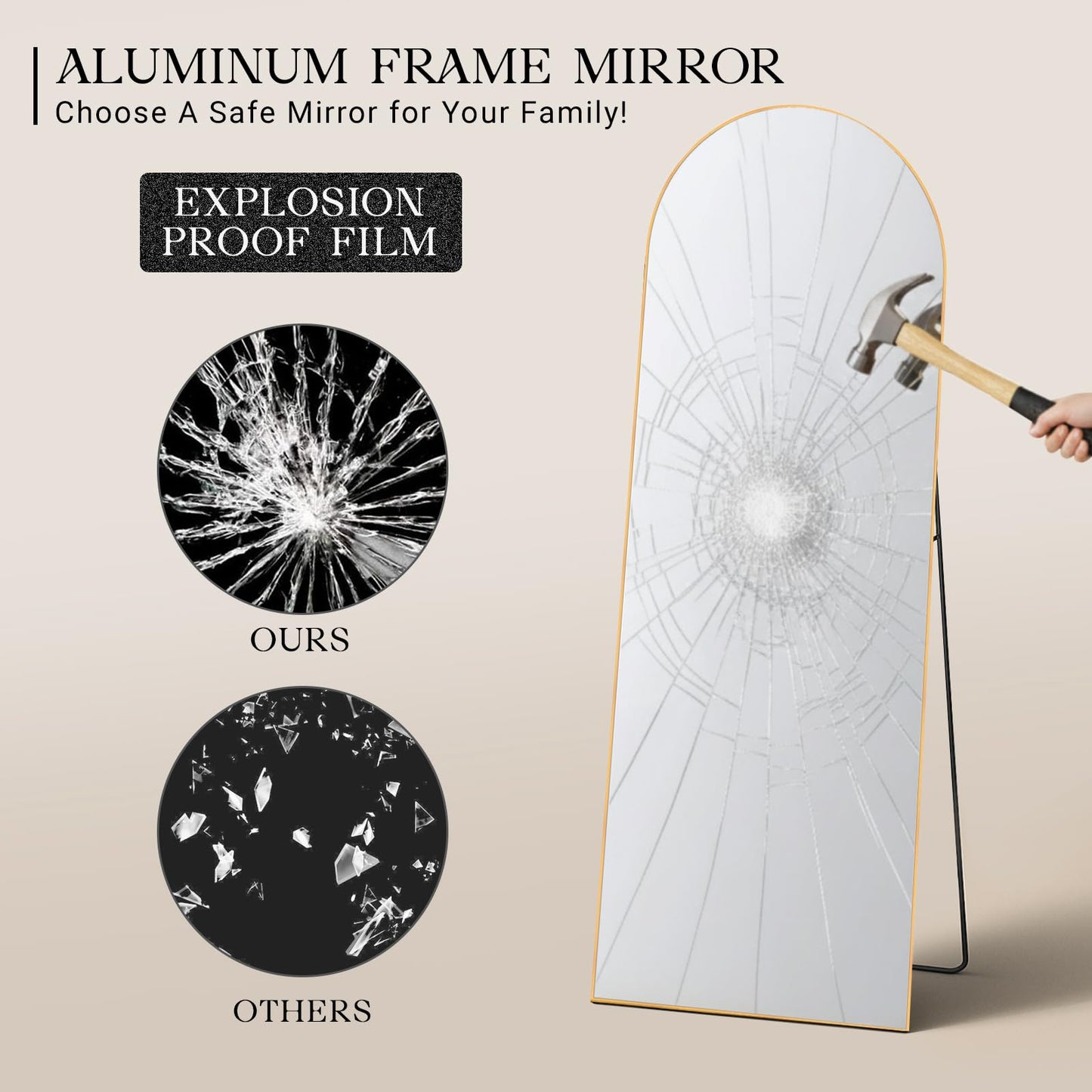 MISSDAY Arched Full Length Mirror, 64"x21" Full Body Mirror with Stand, Floor Mirror Long Free Standing, Leaning or Hanging, Aluminum Thin Frame Wall-Mounted Mirrors Wall Mirrors for Bedroom, Gold