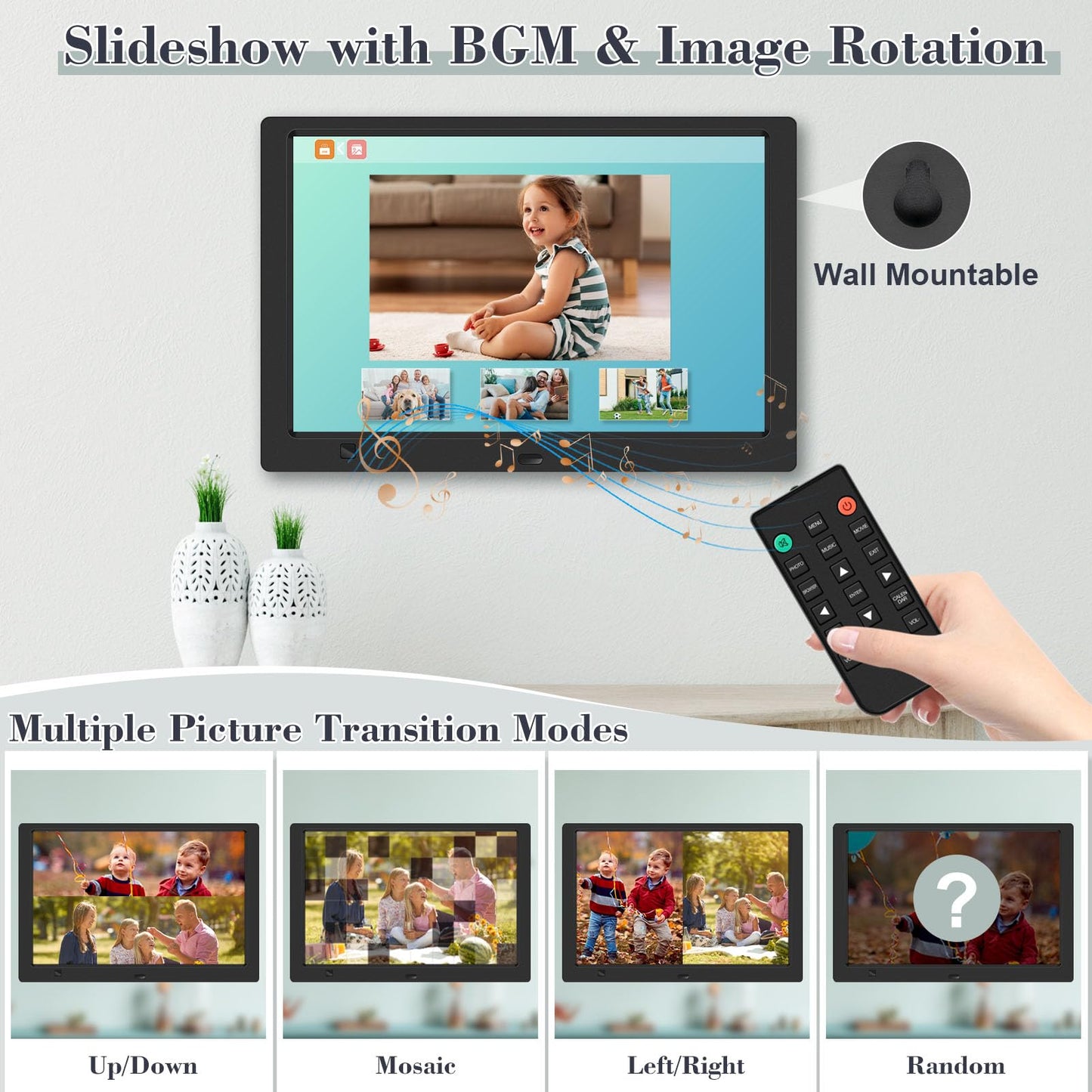 KECAG 10.1" Digital Picture Frame, 1080P IPS Digital Photo Frame, No WiFi/App Needed, Plug & Play SD Card & USB, Remote & Motion Sensor, Photos/Videos/Music, Free 32GB USB