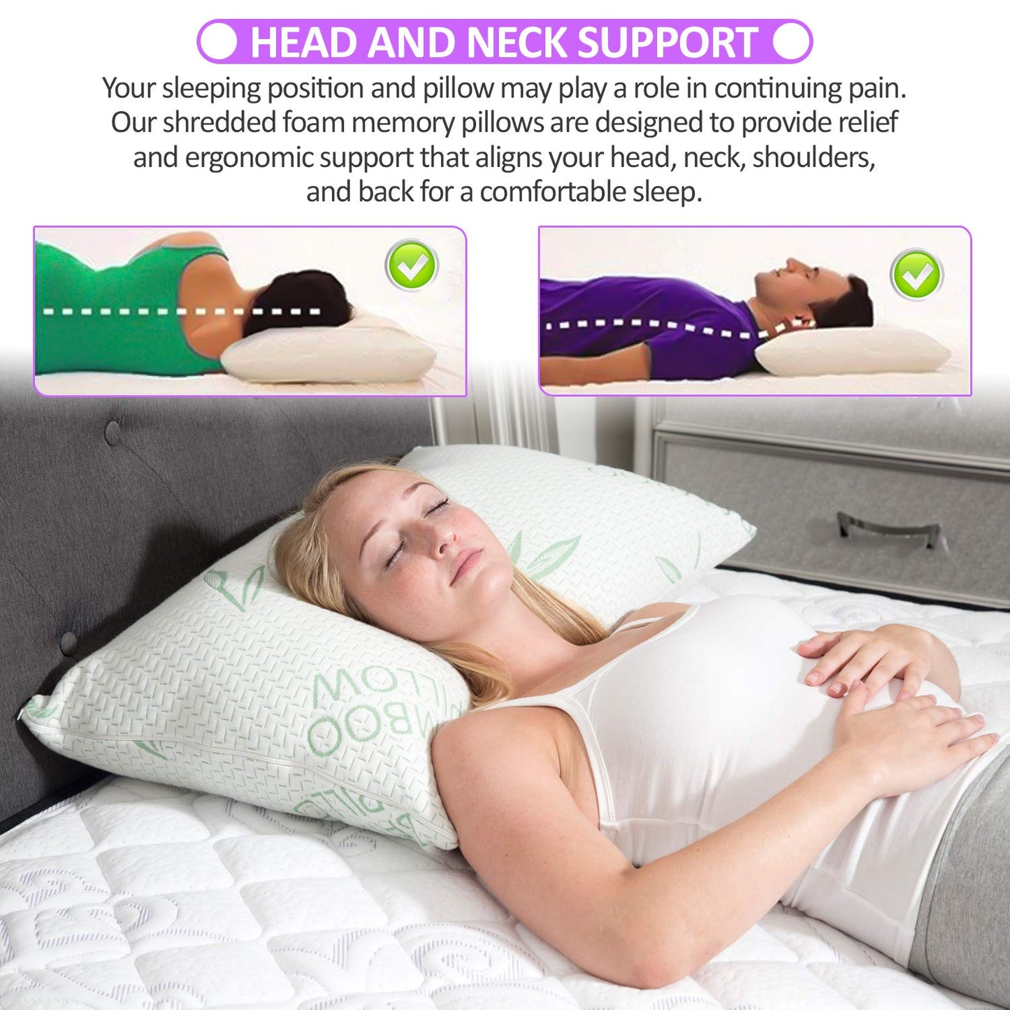 King Size Rayon Derived from Bamboo Pillow for Sleeping, Cooling Shredded Memory Foam Bed Pillows Set – Back, Stomach, Side Sleeper, Removable Cover, Adjustable Firmness, King (Pack of 1)