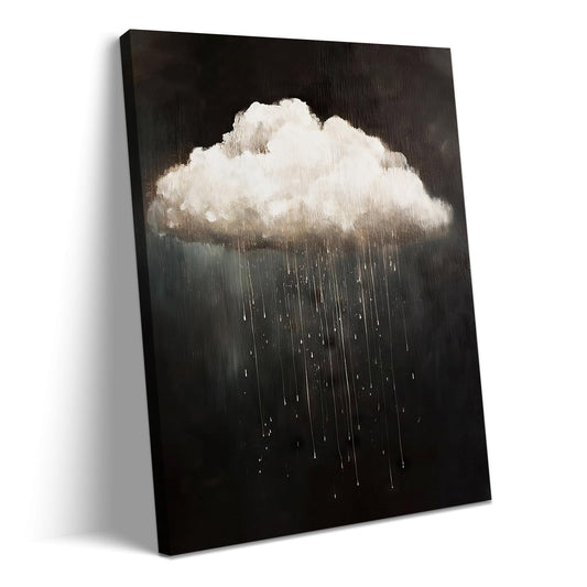 Framed Modern Abstract Canvas Prints Wall Art Vintage Rain Cloud Oil Painting Wall Art White Clouds in The Sky Nature Abstract Minimalist Home Artwork Decoration for Bedroom, Bathroom, Ready to Hang
