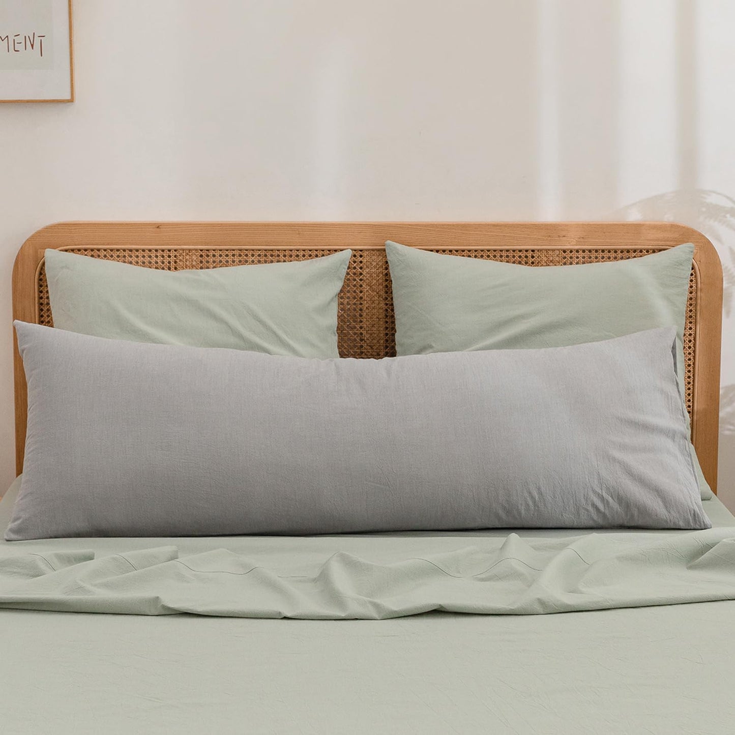 BESTOUCH 100% Washed Cotton Pillowcase for Hair and Skin Linen Feel Soft Comfortable Breathable 1 Pcs Pillow Case with Envelope Closure Solid Light Grey Body 20x54 Inches