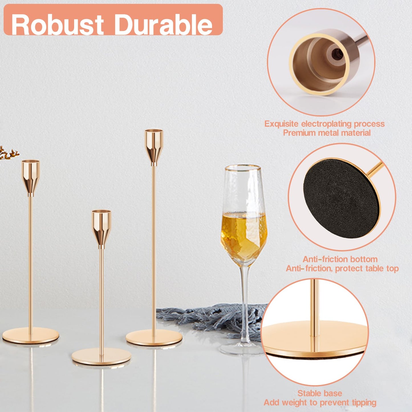 Gold Candle Holders for Taper Candles, FODIENS Set of 12 Metal Candlestick Holders, Decorative Tapered Candle Stick Holder for Wedding Dinning Anniversary Party Table Centerpiece (Gold)
