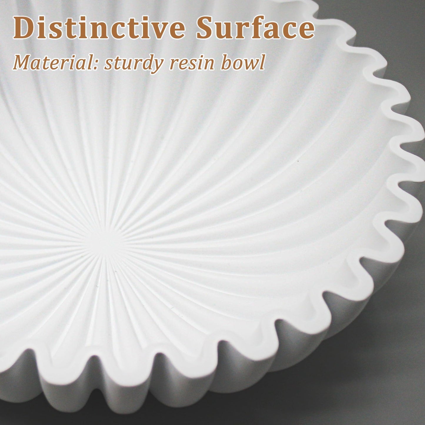 LIN CHUAN Ruffle Decorative Bowl, Large Fruit Bowl for Kitchen Counter, Stylish Key Bowl for Entry Table, Handcrafted Home Decor Display bowl, White