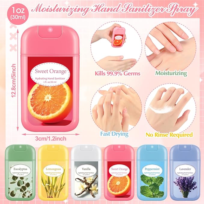 6 Pack Hydrating Hand Sanitizer Spray Scented Hand Sanitizer Travel Size Portable Pocket Spray Reusable Sprayer Bottle for Women Coworker Staff Teacher Holiday Favor