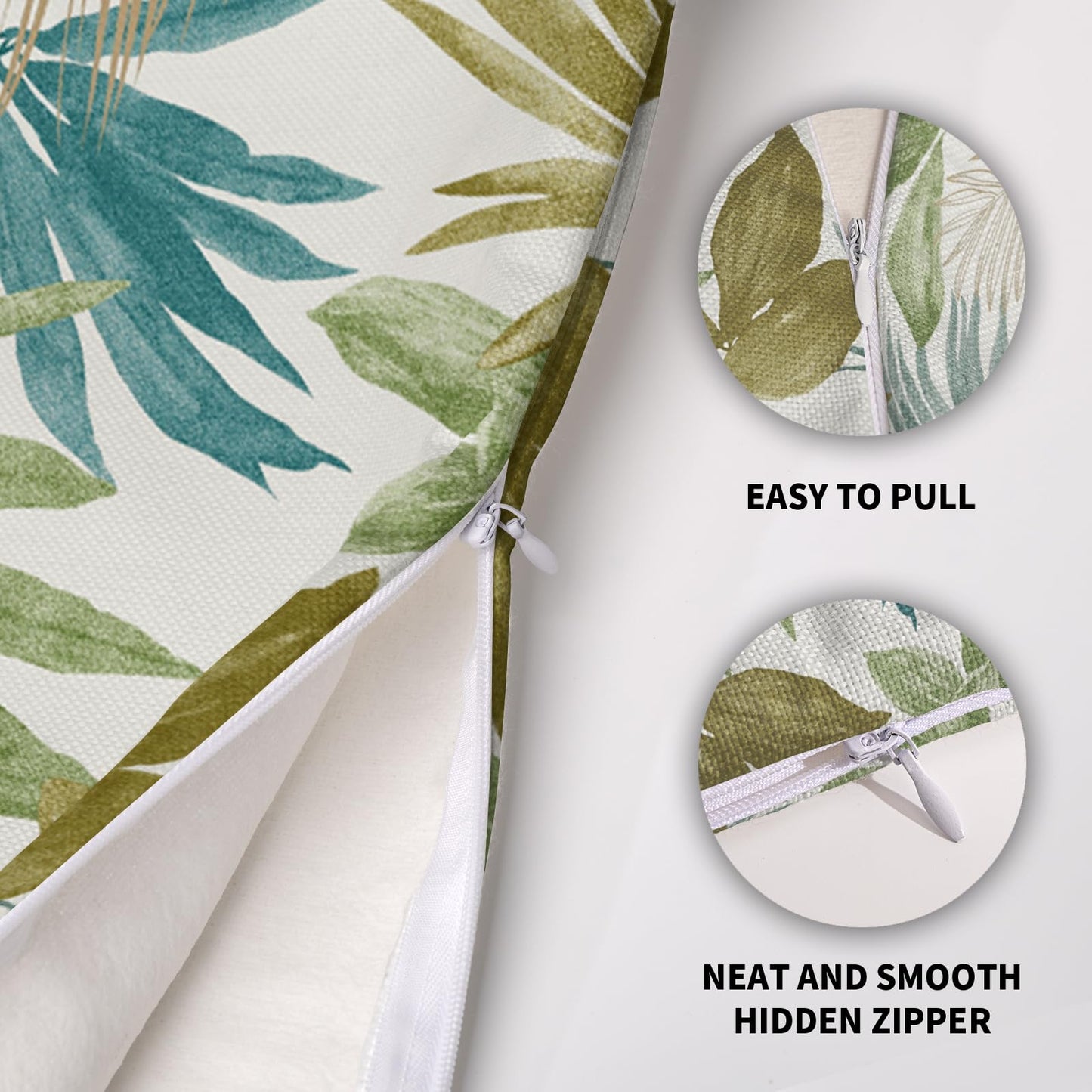 Smozenith Tropical Pillow Covers 18X18 Set of 2, Green Blue Teal Brown Palm Leaf Summer Print Decorative Throw Pillowcases Outdoor Farmhouse Seasonal Cushion Cases Couch Sofa Bed Decor