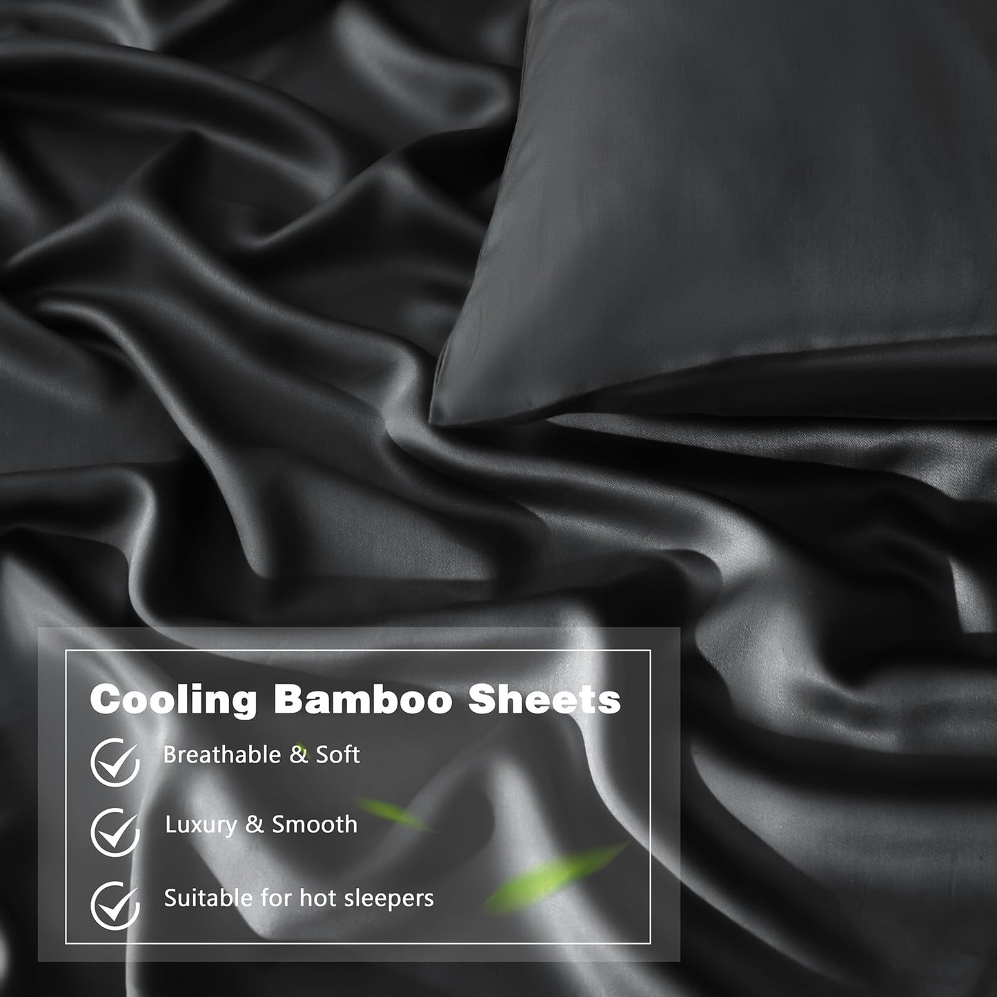 Homiest Queen Sheet Set 4pcs, 100% Rayon Derived from Bamboo Sheets, Cooling & Breathable Bedding for Hot Sleepers, Soft Luxury Sheets with 16" Deep Pocket, Hotel-Grade Silky Comfort (Black)