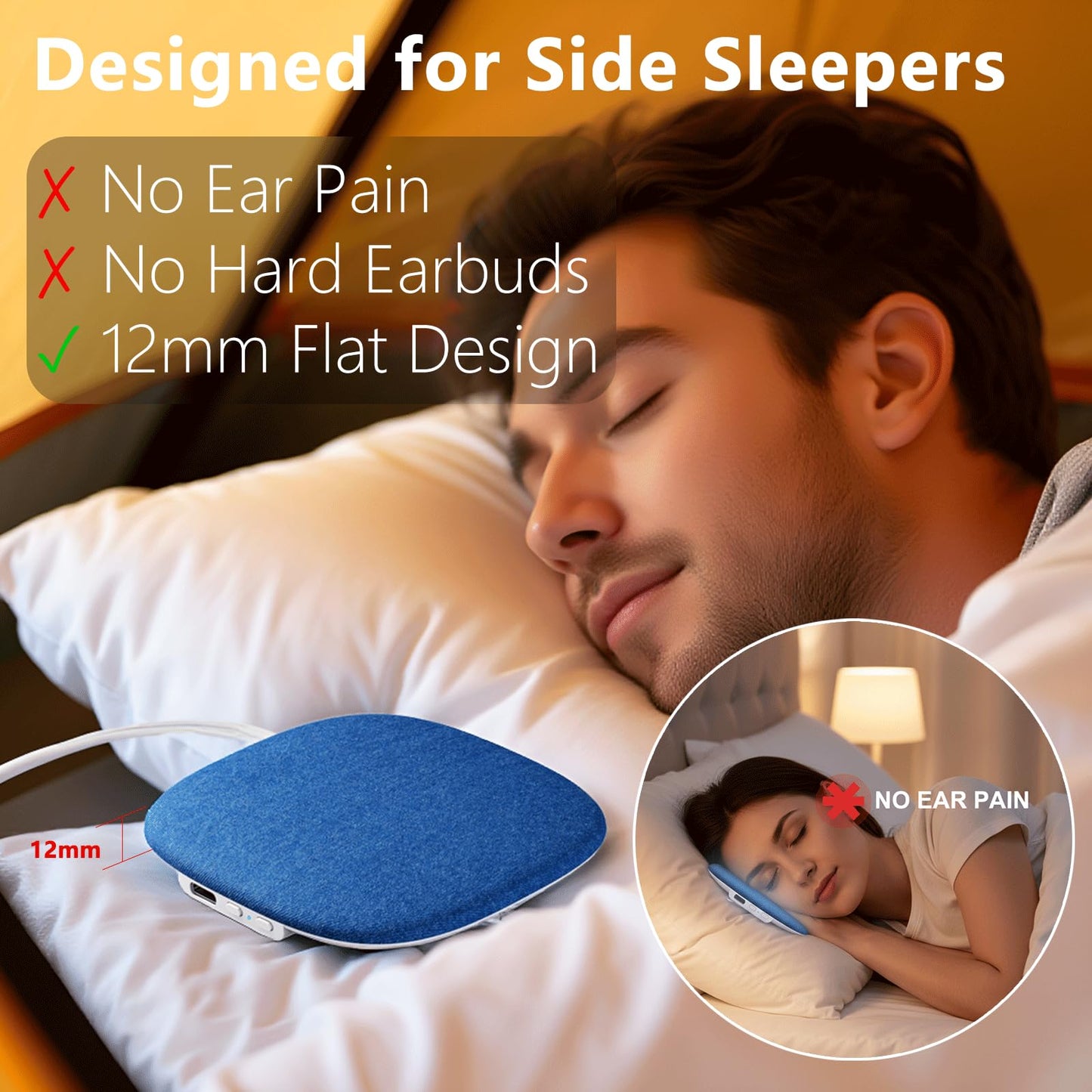 Ciencimy Pillow Speaker, Under Pillow Mellow Sleep Speakers Bluetooth White Noise Machine for Sleeping Side Sleepers, Flat Sleeper with Smart APP Built-in Sleep Music, Gifts for Adults Teens (Blue)